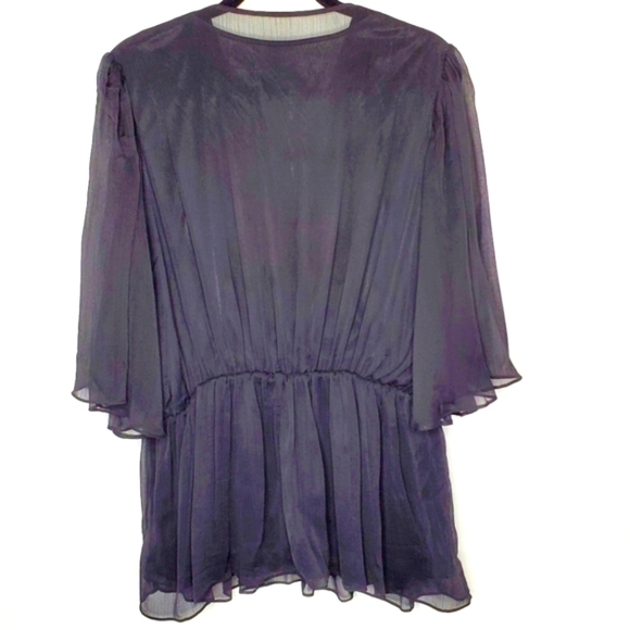 Badgley Mischka Beaded Sheer Top Size L American Glamour Flowy Tunic Dark Fairy - Picture 5 of 14